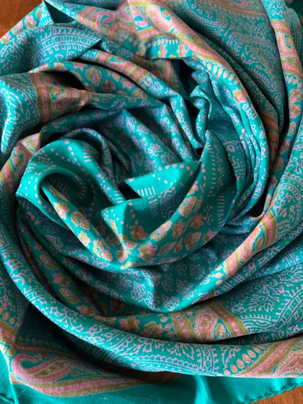 Teal Paisley Lightweight Women’s Scarf 44” x 44” - Picture 8 of 8